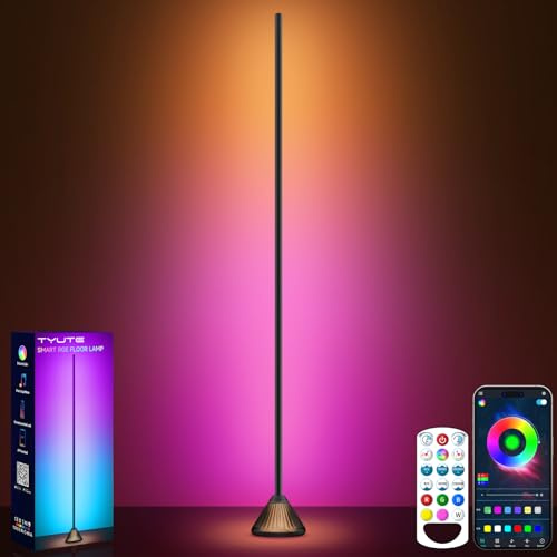 Tyute LED Floor Lamp, RGB Corner Lamp Ambient Lighting with Luminous Base | LED Standing Lamp with 16 Million Colors, App & Remote Control, Sync to Music, Floor Lamps for Living Room, Bedroom, Gaming