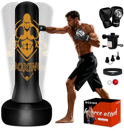 Vobab Freestanding Puncing Bags for Adults Teens, Heavy Bag with Stand Boxing Bag with Boxing Gloves, Electric Air Pump, Reflex Ball, 70 Kickboxing Bag for Training MMA Muay Thai Gym