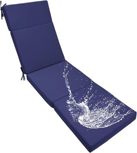 Cojines para Tumbona De Exterior Impermeable Y Anti-UV – Colchoneta Plegable con Funda Desenfundable Lavable, 6 Correas De Sujeción para Jardín, Terraza, Balcón(Blue,1PC 72x21IN/180x53cm)
