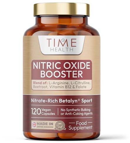 Nitric Oxide Booster - Betalyn® Sport 8% Nitrates - 120 Capsules - UK Made | L-Citrulline, L-Arginine, Beetroot, B12 & Folate - Performance & Recovery - Vegan - Pullulan - GMP