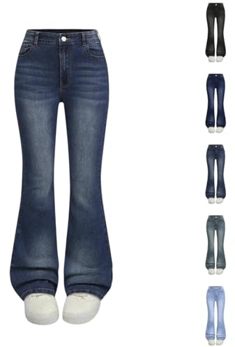 Flared Jeans Girls Kids Low Rise Bootcut Trousers Stretch Slim Fit Y2K Denim Pants Distressed Wash Bell Bottom Jeans Teens Fashion Streetwear Vintage Blue Denim Trousers with Pockets