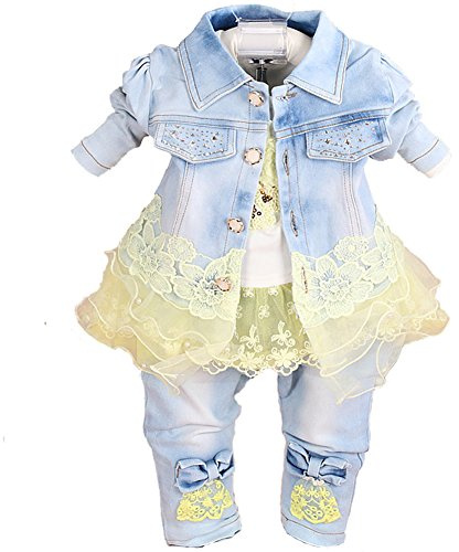 Yao bébé filles ensembles de vêtements en denim 3 pièces ensembles t-shirt veste en jean et jean