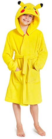 Pokemon Bademantel Kinder, Pikachu Morgenmantel Flauschig, Fleece Bademantel Jungen und Madchen, Morgenmantel Kinder und Teenager 4-14 Jahre (13-14 Jahre, Gelb)