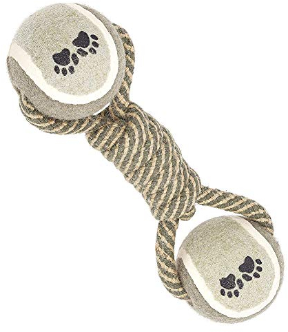 Hundespielzeug, Hundeseil, Hundeball, besonders geeignet als Wurfspielzeug, nachhaltig aus Baumwolle, Hantel aus Baumwolle interaktives für kleine und mittlere Welpen Kauspielzeug (grau-braun)