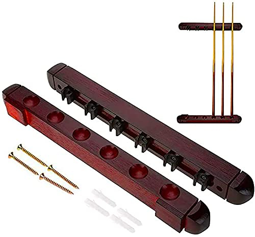 HNJKJEU Billard Queue Halterung, Wandmontage, 6 Billiard Cue, Holz, Weinrot, 40cm*4.8cm*3.5cm, für Schulen, Heime, Vereine