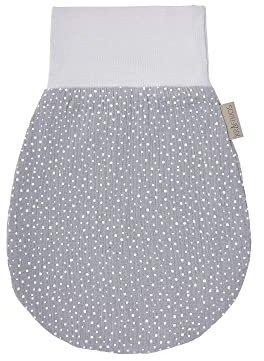 KraftKids Strampelsack Musselin grau Punkte für den Herbst/Winter aus Musselin Baumwolle und warmen Fleece in zwei Größen erhältlich