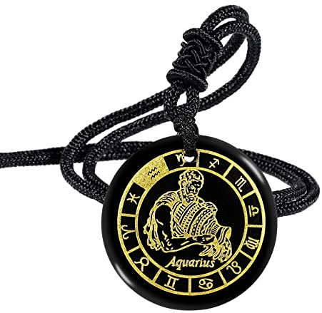 Nupuyai 12 Sternbild Obsidian Kette Damen Herren Talisman Heilstein Kette mit Anhänger Glücksbringer für Chakra Heilung, Horoskop Astrologie (Wassermann)