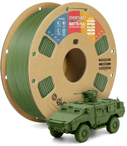 OVERTURE Filamento Matte PLA 1.75mm, 1kg Bobina (2.2lbs) Opaco PLA Filamenti per Stampante 3D, Neatly Wound Filamento Precisione Dimensionale +/- 0.02 mm, Matte Verde Militare