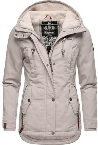 MARIKOO Damen warme Winterjacke mit kuscheliger Kapuze Bikoo Light Grey Gr. XL