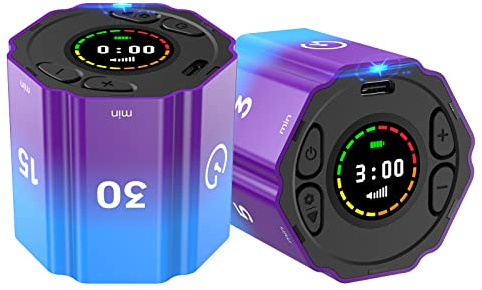 Ushining Temporizador Digital con Alarma de Sonido Ajustable, Temporizador de Cubo para Cocina Oficina Estudiar, 3/5/10/15/30min, Cuenta Regresiva Personalizada, Violeta Azul