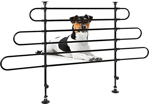 BAKAJI Grille de séparation de Voiture pour Chien Universelle avec Tige télescopique, Filet de Protection de Coffre pour Transport d'animaux, Fer réglable, barrière séparatrice (3 éléments)