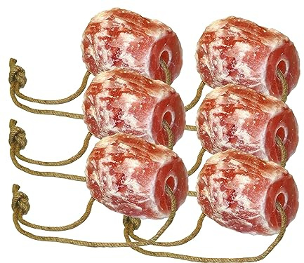 Lot de 6 pierres à lécher en cristal de roche - Environ 2-3 kg - Avec corde de suspension - Pour chevaux, moutons, chèvres - Produit naturel