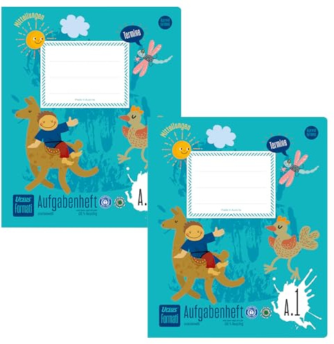Formati Lot de 2 cahiers de tâches A.1 Quart 20 feuilles avec planning hebdomadaire pour élèves du primaire : intérieur, 100% papier recyclé