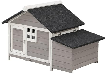 Vente-unique - Poulailler en Bois avec pondoir - 2 Poules - L. 106 x P. 64 x H.71 cm - Blanc et Gris - ANSER
