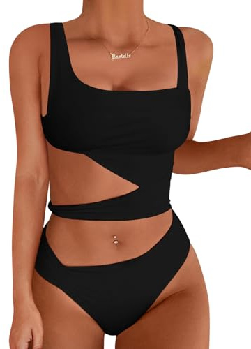 Lilosy Sexy Knotted Ruched Cutout Swimsuit High Cut Leg One Piece Cheekly Bikini Brazilian Women Bathing Suit Black Medium