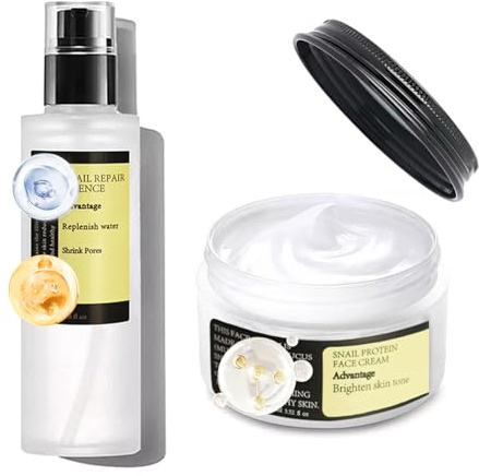 Schneckenmucin-Feuchtigkeitspflege + Gesichtsserum - Gesichtsfeuchtigkeitscreme Frauen - Schneckenschleim Essenz für Hautpflege Set - Anti Falten Gesichtscreme Serum Verbesserung der Hautelastizität