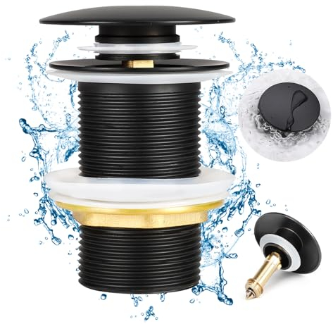 HOISGEAR Bonde Lavabo sans Trop-Plein, Bonde de Lavabo Pop-up Vidage Salle de Bain Bonde Clic Clac Anti-colmatage Bonde Pop Up pour Vasque Salle de Bain, Universelle Standard-G 1 ¼, Finition Noir Mat