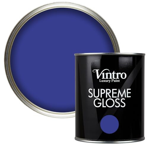 Vintro Paint | Gloss Paint | for Walls | Wood | Trim | Gloss Furniture Paint | Interior & Exterior Use. 1 Litre (Blue - Raphael Blue)
