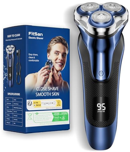 Rasierer Herren Elektrisch, FitSan Einziehbarer Bartschneider, Elektrischer Nass- und Trockenrasierer, Herrenrasierer mit Reiseschloss, Wasserdicht, LED-Anzeige