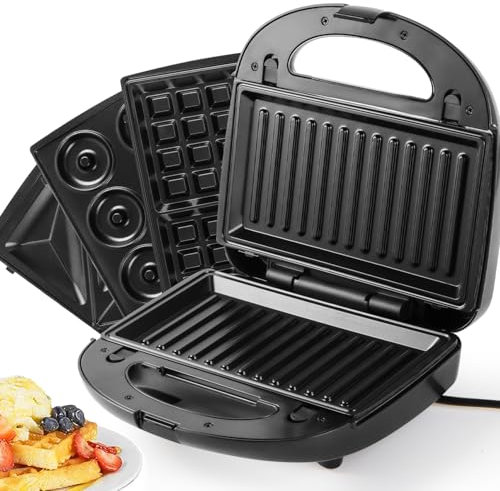 SUPERLEX Multifunktional Sandwichmaker set 4-in-1, für Sandwichtoaster Kontaktgrill Waffeleisen Kuchen 2 Scheiben mit Antihaftbeschichtung, Doppelseitiges Backen bei Konstanter Temperatur, BPA-frei
