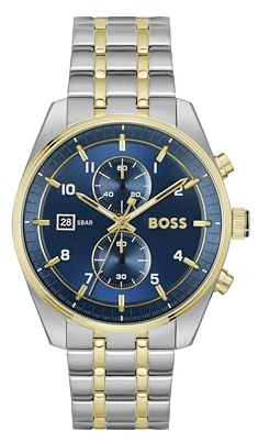 BOSS Chronograph Quartz klocka för män SKYTRAVELLER-kollektion med svart rostfritt stålarmband - 1514150