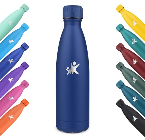 KollyKolla Borraccia Termica, 500ml, Bottiglia Acqua in Acciaio Inox, Sottovuoto a Doppia Parete, Termos senza Perdite, Borraccia Bambini per Sportiva, Scuola, Palestra, Viaggi, Ufficio - Blu Scuro