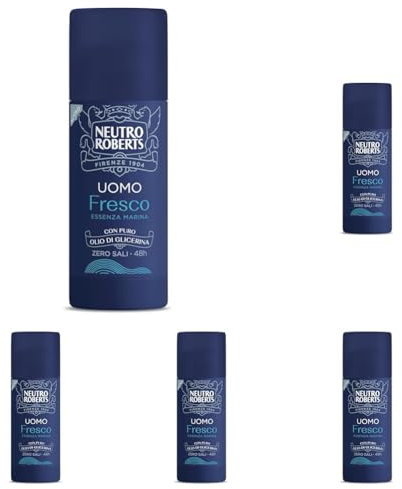 Neutro Roberts, Deodorante Stick Fresco Uomo Essenza Marina, Con antiodore, Zero Sali di Alluminio, Zero Macchie, Con Puro Olio di Glicerina, Deodorante Uomo, Dermatologicamente Testato, 40 ml, 48h