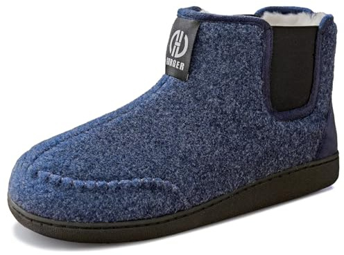 GURGER Men’s Winter Slipper Boots Warm Felt House Shoes with Faux Fur Lining Anti-Slip Indoor Outdoor Bootie Slippers Cozy Home Shoes, Dark Blue 42 43