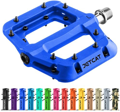 JETCAT Mountain Bike Pedals Flat - MTB Pedals Flat, Bicycle Pedals for BMX/MTN/Road/Gravel/EBike, BMX Pedals, Platform Pedals, Adults & Kids Bike Replacement - Dark Blue 9/16