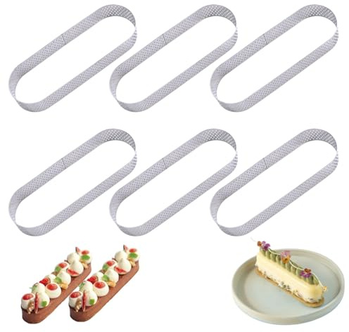 Lyivisk Juego de 6 moldes ovalados para tartas de acero inoxidable perforados resistentes al calor para repostería, mousses, quiches y postres