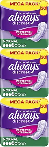 Always Discreet Serviettes Pour Fuites Urinaires Femmes Normal 30 Serviettes Protection Intégrale*. Discrétion Incroyable (Lot de 3)