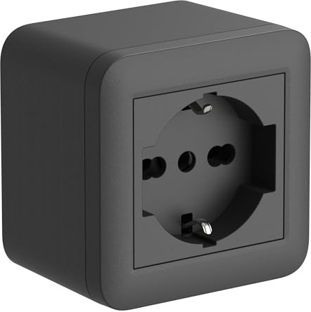 Electraline 60478 Contenitore da superficie FIXA con presa P40 (Schuko+10/16A), Nero, IP40, compatibile per installazione con tubo rigido e canalina