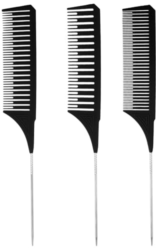 AOZUO Peine de mechas de 3 tamaños, peine de pelo profesional, antiestático, peineta para peluquería, juego de mechas, peine de tinte profesional (negro)