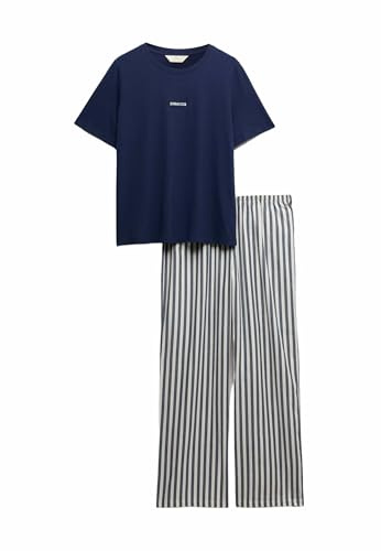 Marks & Spencer Pyjama Pur Coton avec Bas tissé Mélange De Bleu Marine M