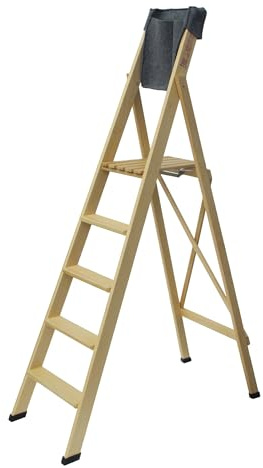 Scala Pieghevole Karn Home in Legno con Tascone in Lana – Scaletta con Gradini Antiscivolo e Gommini – Scala Portatile Casa Negozio Made in Italy