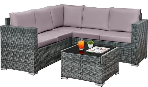 rattanstar 5 Seater Rattan Garden Furniture Sets, Outdoor Corner Sofa Set | All-Weather Patio Lounge Set with Coffee Table and Washable Cushions for Conservatory, Terrace, Balcony