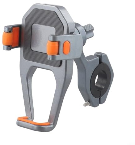 Soporte de aluminio para teléfono para bicicleta que sostiene de forma segura dispositivos con bloqueo de resorte y rotación de 360 grados para navegación (modelo de manillar gris)