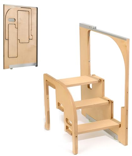 Taburete oculto de madera ultrafino, plegable, escalera de cocina ultrafina con almacenamiento, diseño que ahorra espacio para adultos, taburete portátil de 2 escalones