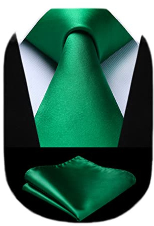HISDERN Green Ties for Men,Tie handkerchief Set Ties and Pocket Square Emerald Forest Green Necktie Handkerchief Wedding Party Gifts Plain Neck Ties,Green