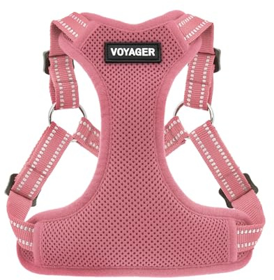 Voyager Verstellbares Hundegeschirr mit Reflektorstreifen by Best Pet Supplies - Strapazierfähige Ganzkörperweste ohne Zugkraft mit Leinen-D-Ring, atmungsaktiv, Rosa, size XS