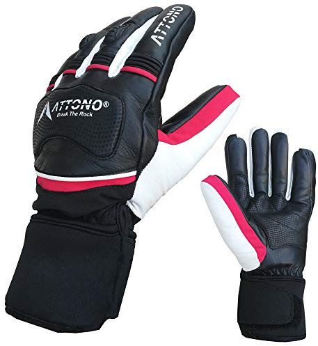 ATTONO - Guanti da sci da donna, in pelle, con softshell, per sci, corsa, snowboard, taglia M