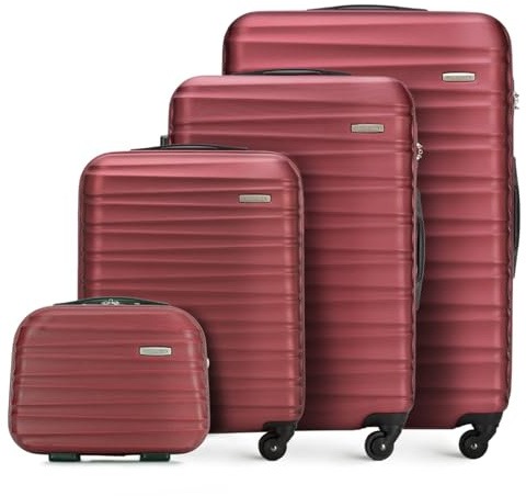 WITTCHEN GROOVE Line | Set med 4 resväskor | Resväska med sminkväska | Resväska med ABS-hölje | Nummerlås, teleskophandtag | 4 länkhjul | S+M+L+Kosmetikväska Vinröd SAS/Ryanair/Norwegian/Wizz Air