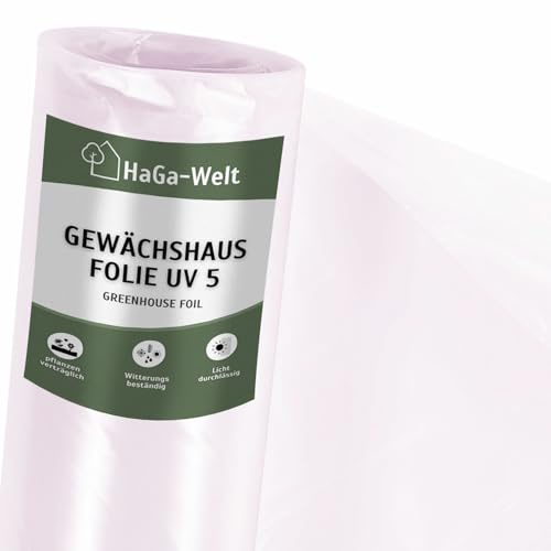 HaGa UV5 Gewächshausfolie 4m x 10m transparente PE Folie - als Folientunnel, Gewächshaus, Tomatenhaus | Witterungsbeständig | UV-beständig