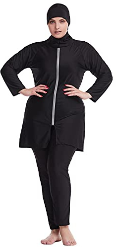 AllMonyba Talla Grande Burkini Musulman - Mujeres 3 Piezas Modesto Cremallera Islámico Trajes de baño Kaftan Traje de baño con Hijab de natación
