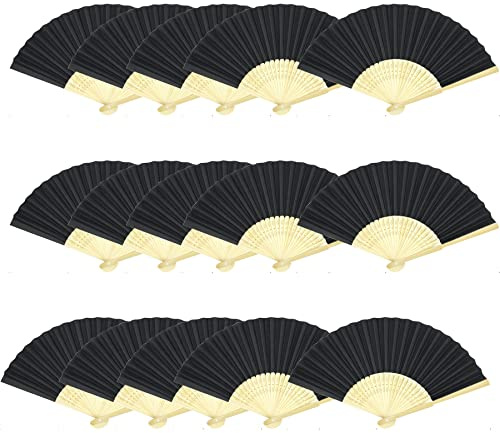 Woohome 15 Pz Ventilatore di Bambù Carta per DIY, Danza, Raffreddamento, Festa, Decorazione di Nozze (Nero)
