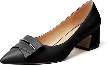 Elashe Escarpin Femme Petit Talon Bout Pointu Talon Carré Pumps Classique Block Heel Chaussure Matte Noir EU38