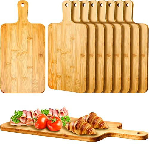 Nuenen 10 Pcs Wood Cutting Board with Handle 15.7 x 7.8 Inch Bamboo Wooden Serving Kitchen Chopping Boards for Pizza, Bread, Cheese, Charcuterie, Fruit, Vegetables(Bamboo)