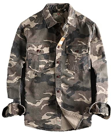 Vsadsau Camo1 Chemise cargo pour homme en plein air, randonnée, sport, militaire, décontracté, poche