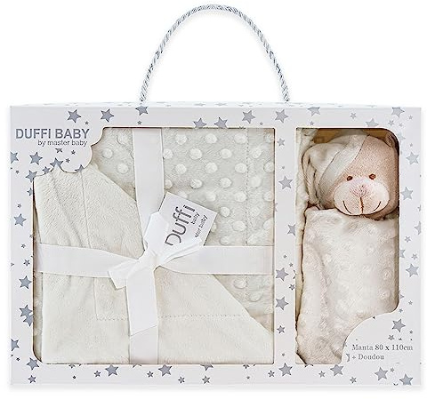 variouss Manta de Burbuja para Bebé 80x110 cm + Dou Dou Osito 28x17 cm | Manta Bebé Extra Suave 100% Microfibra | Set Regalo Recién Nacido con Caja Regalo | Manta y Mantita de Apego (Beige)