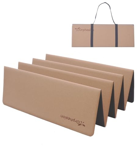 Orphesion Faltbare Yogamatte aus Kork, leicht, verstaubar, rutschfest, faltbar, Naturkork, resistent gegen Schmutz und Geruch, Pilates-Fitnessmatte, 6 mm, mit Tragegurt für Hot Yoga, Heimtraining